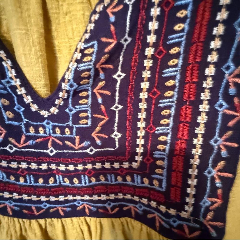 THML Embroidered Sleeveless Swing top Yellow, Blue, Women’s  M Cotton Bohemian - Picture 3 of 8